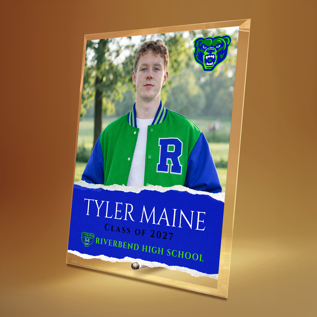 Riverbend High School Glass Plaque Design 3