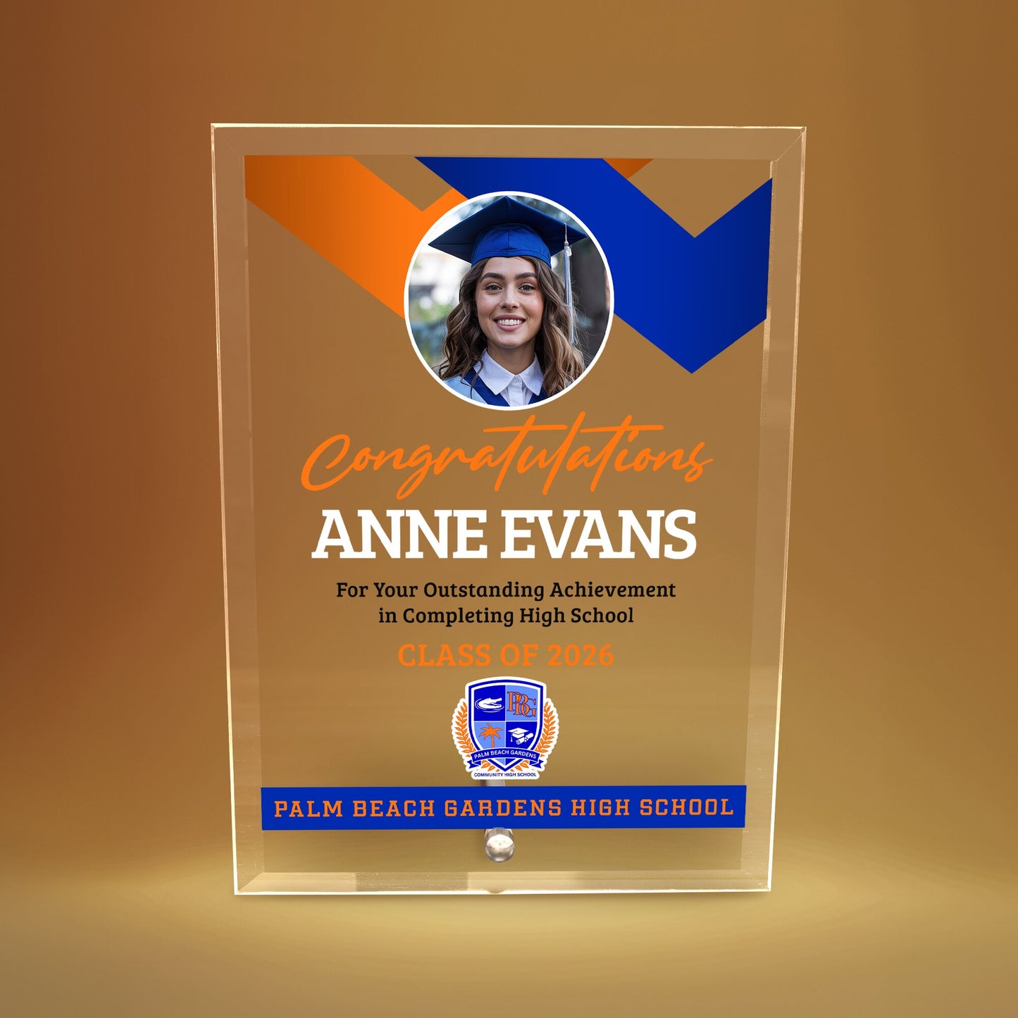 Palm Beach Gardens High School Glass Plaque Design 1