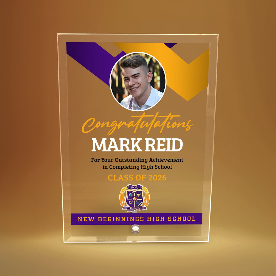 New Beginnings High School Glass Plaque Design 1