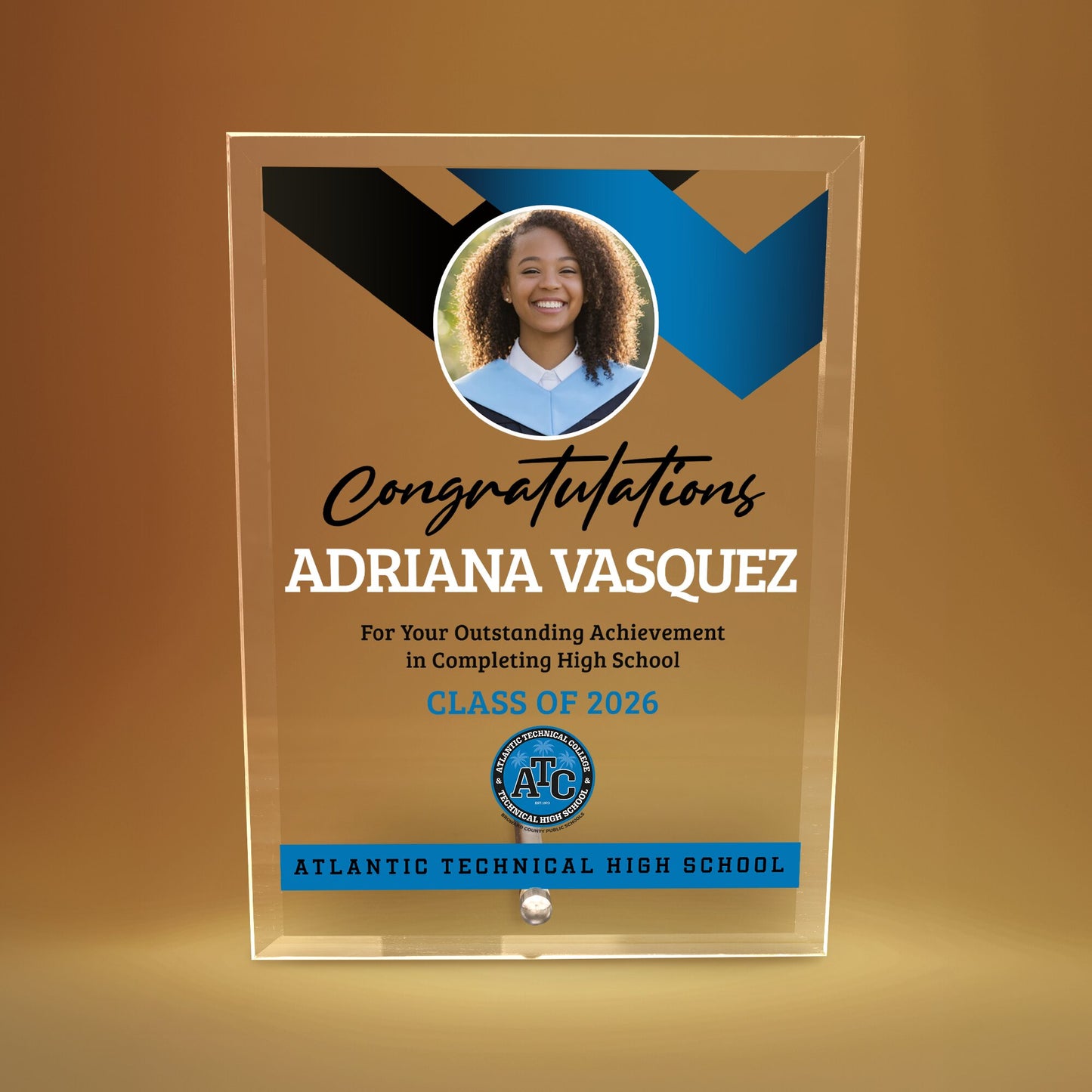 Atlantic Technical High School Glass Plaque Design 1