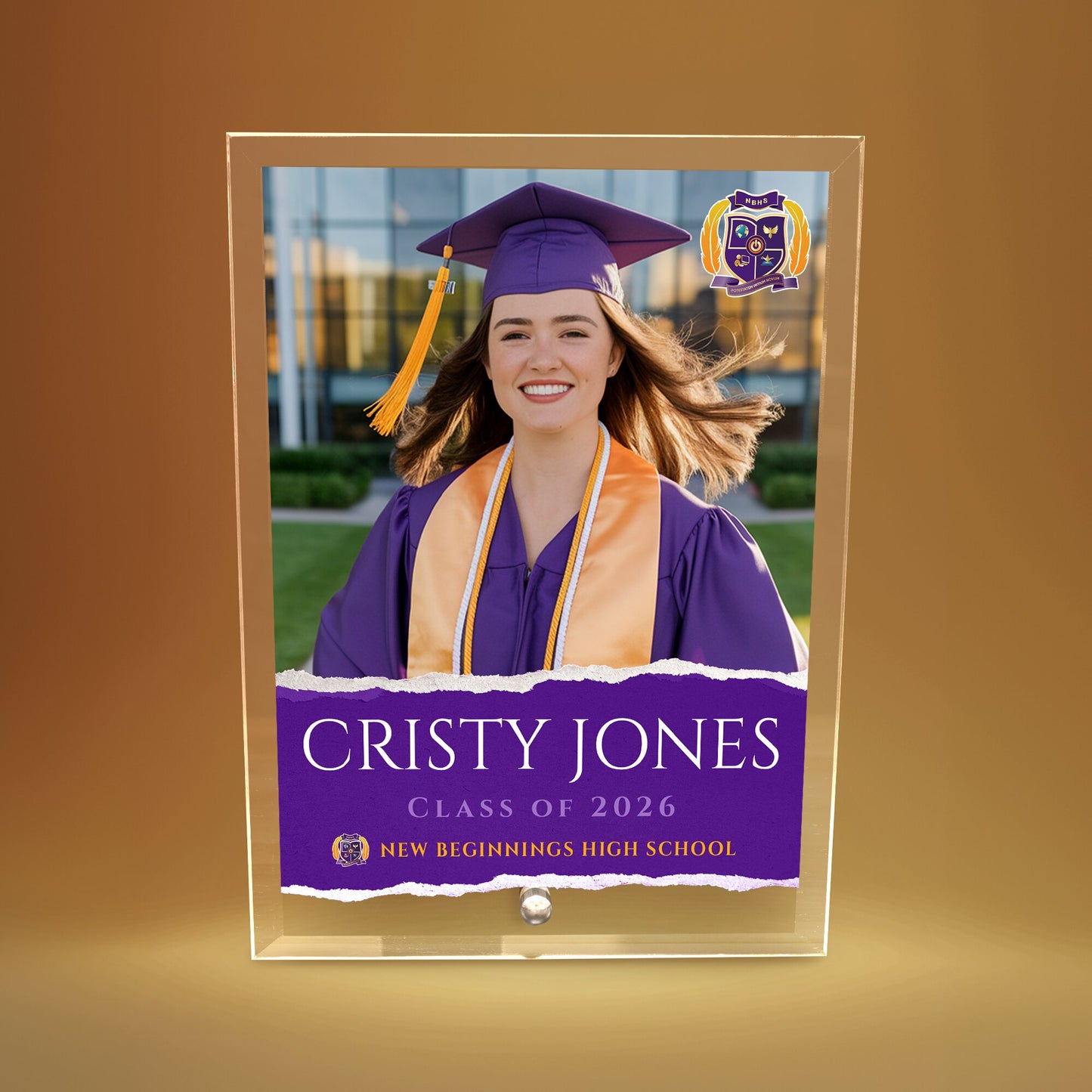 New Beginnings High School Glass Plaque Design 3
