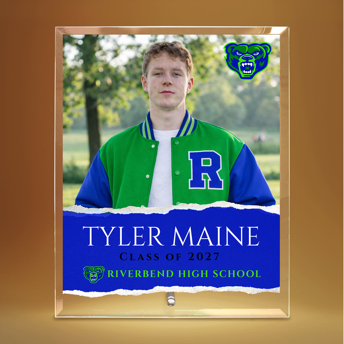 Riverbend High School Glass Plaque Design 3