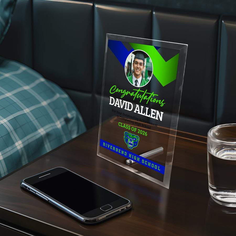 Riverbend High School Glass Plaque Design 1