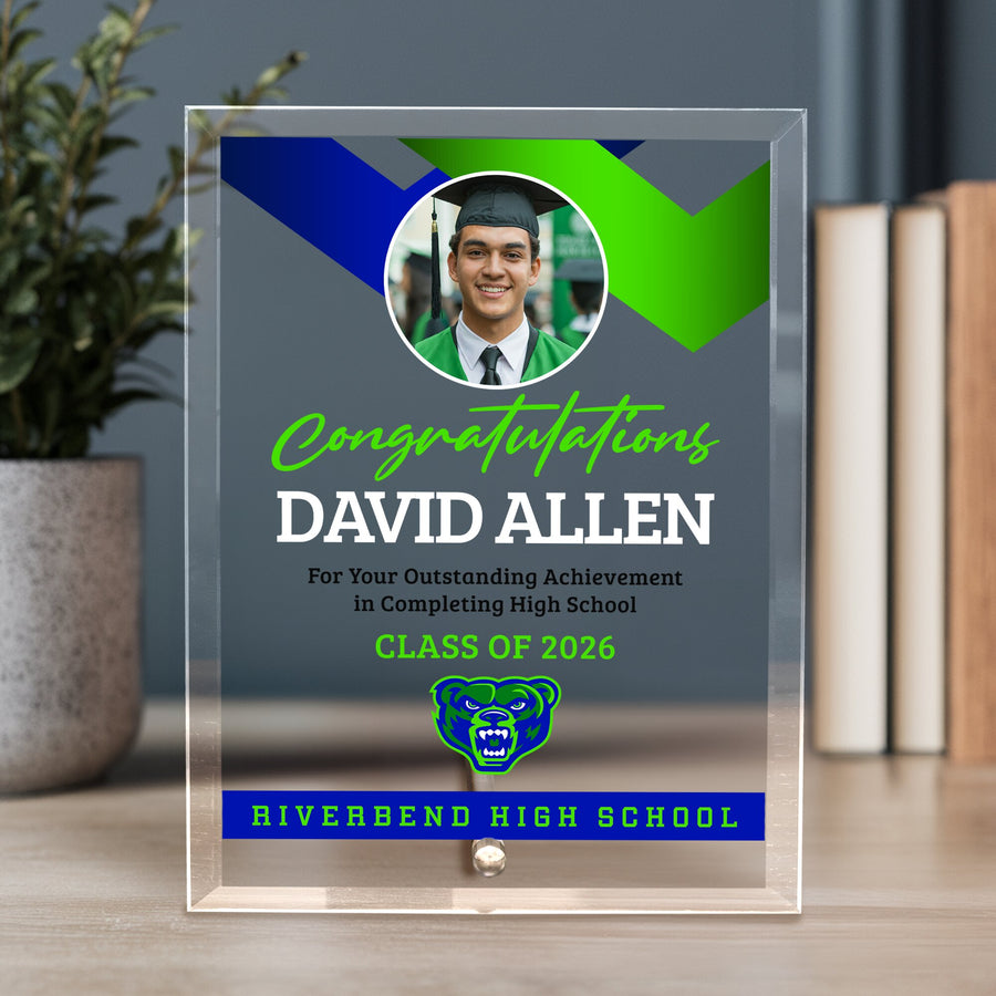 Riverbend High School Glass Plaque Design 1