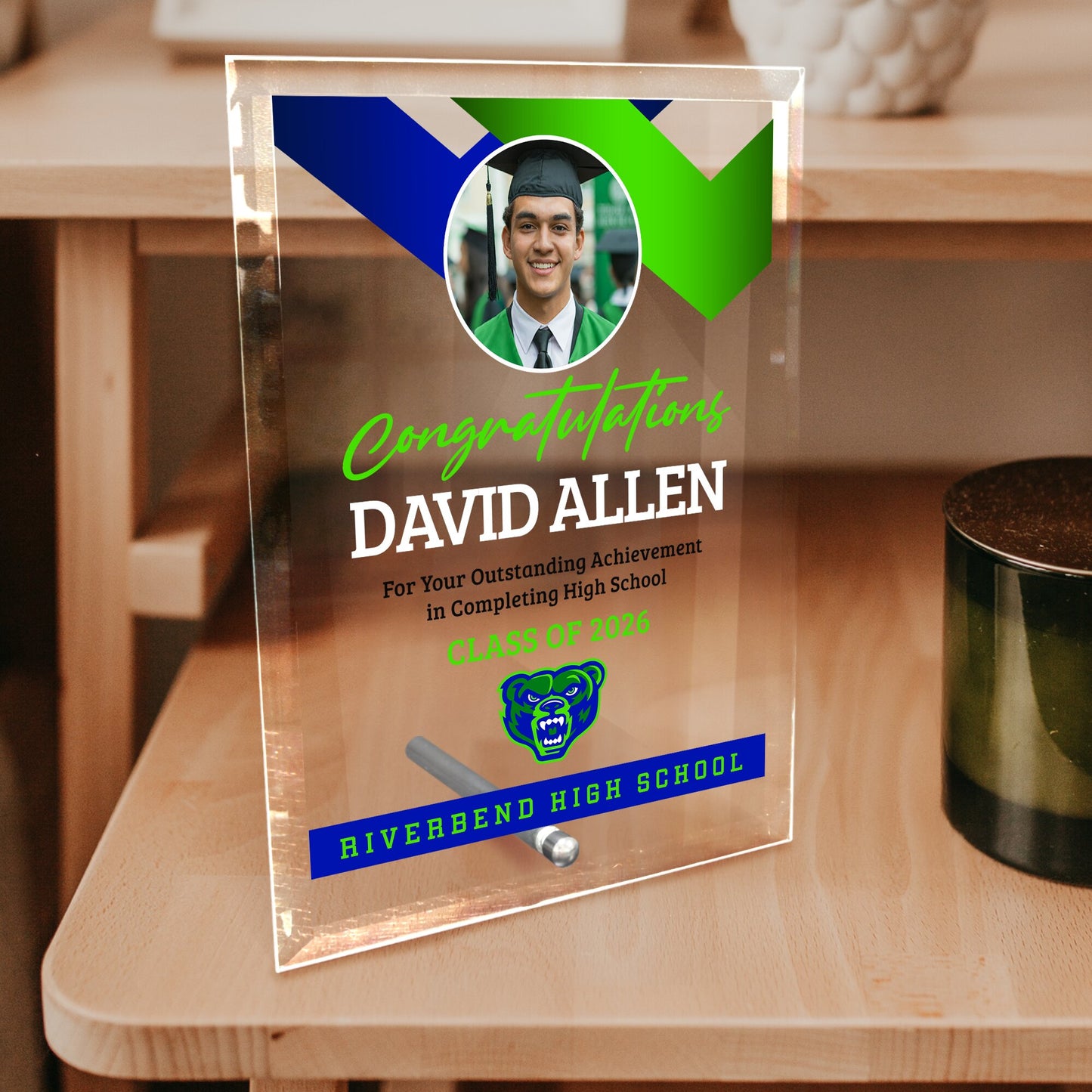 Riverbend High School Glass Plaque Design 1
