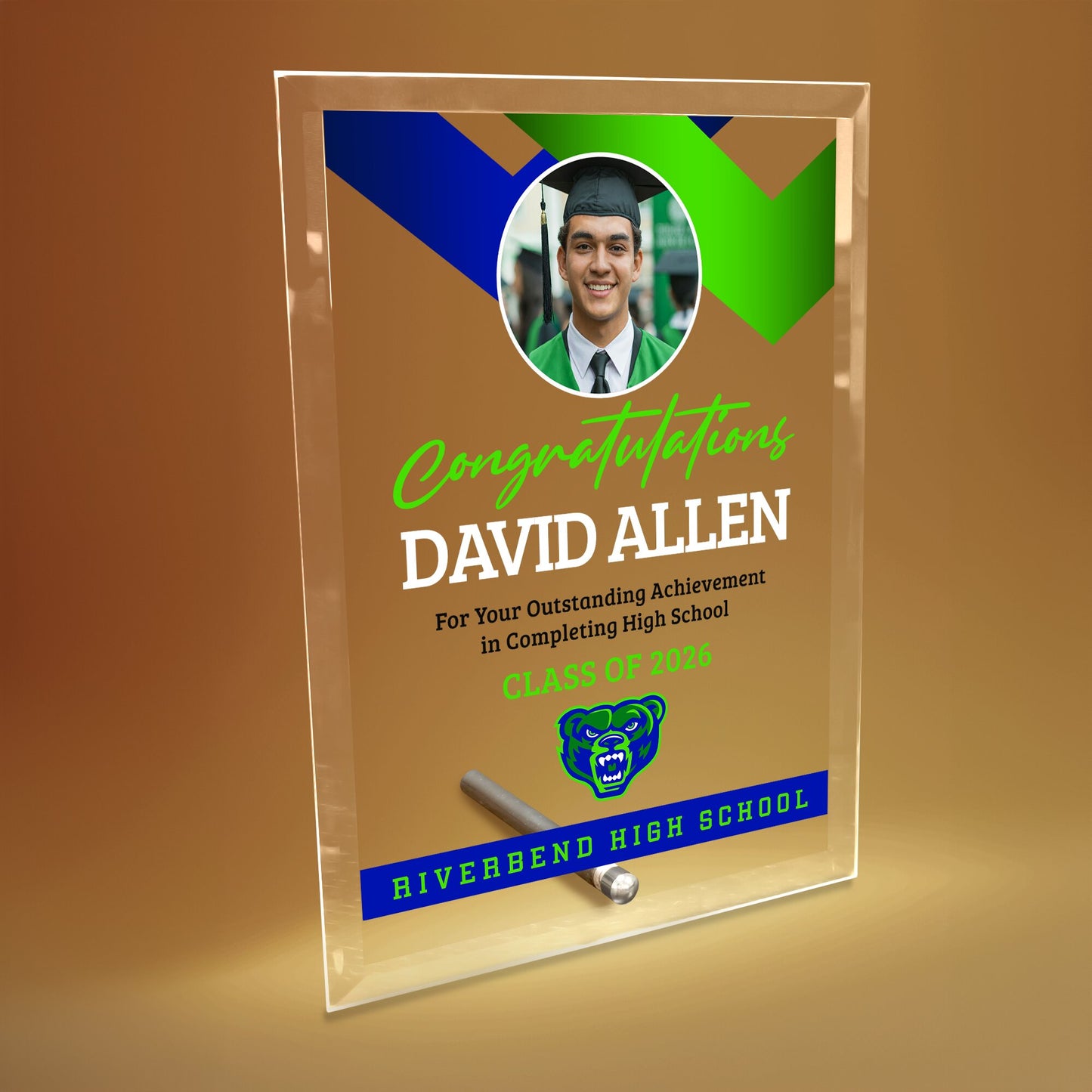 Riverbend High School Glass Plaque Design 1