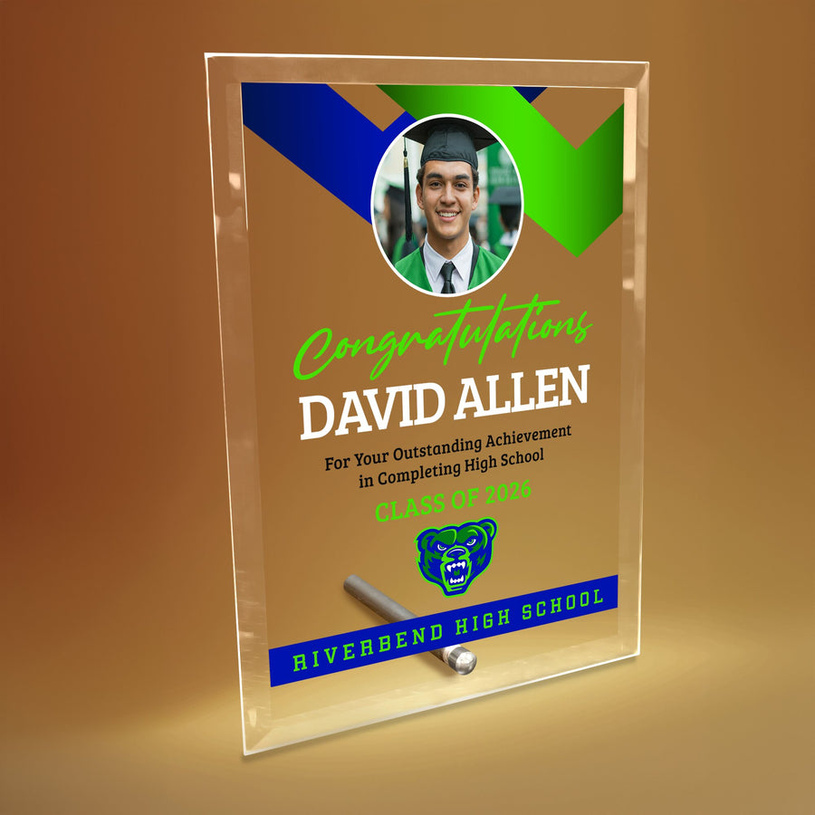 Riverbend High School Glass Plaque Design 1
