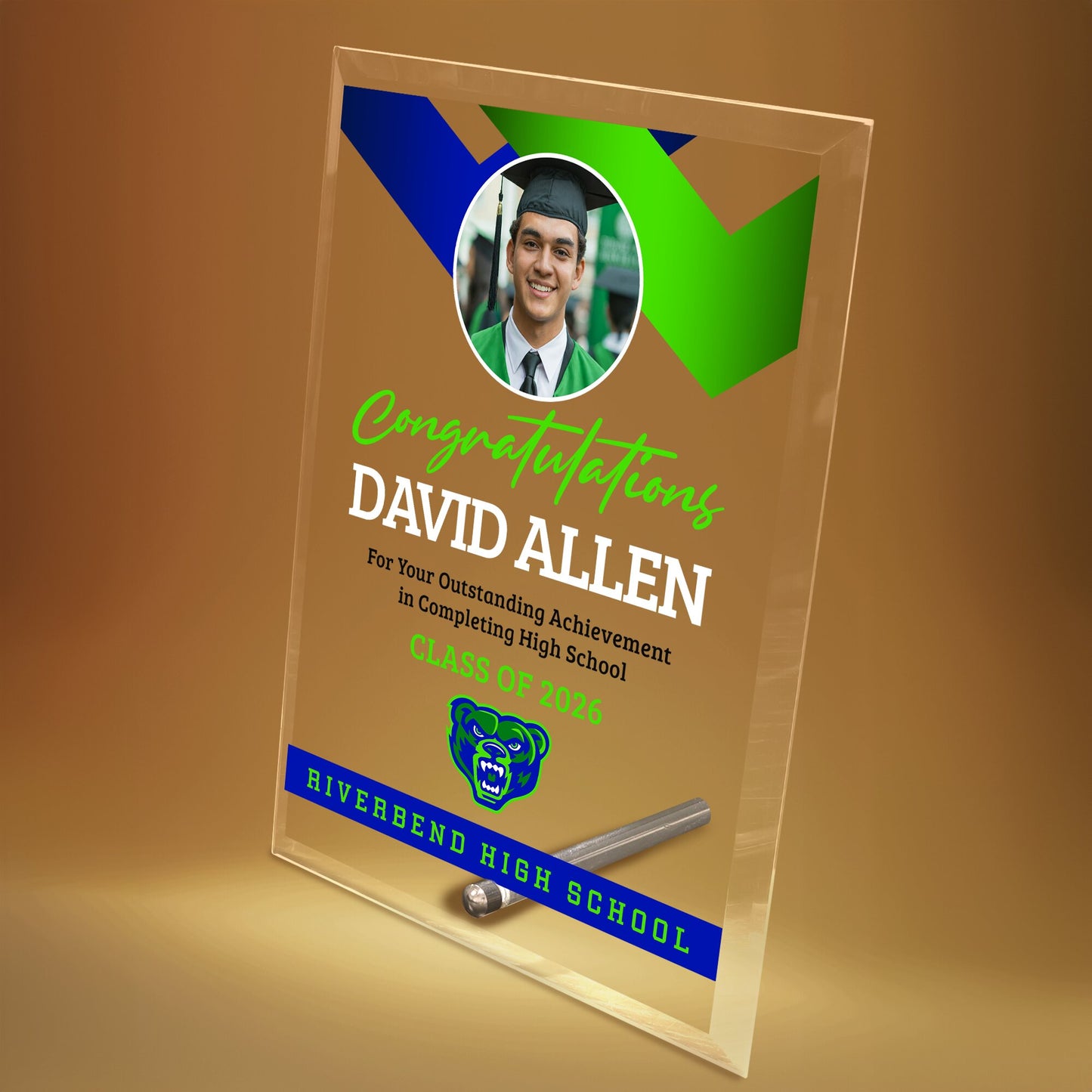 Riverbend High School Glass Plaque Design 1