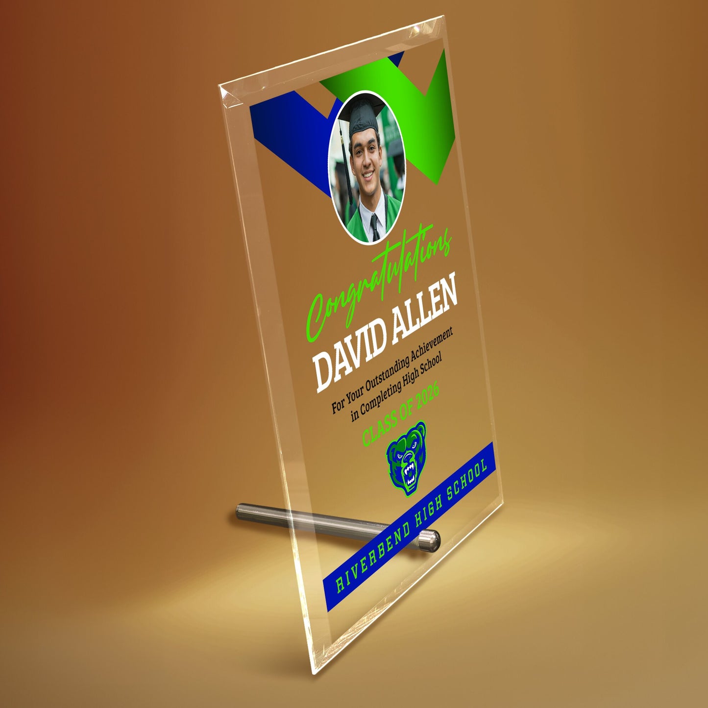 Riverbend High School Glass Plaque Design 1