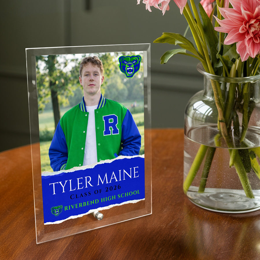 Riverbend High School Glass Plaque Design 3