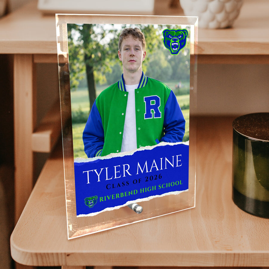 Riverbend High School Glass Plaque Design 3
