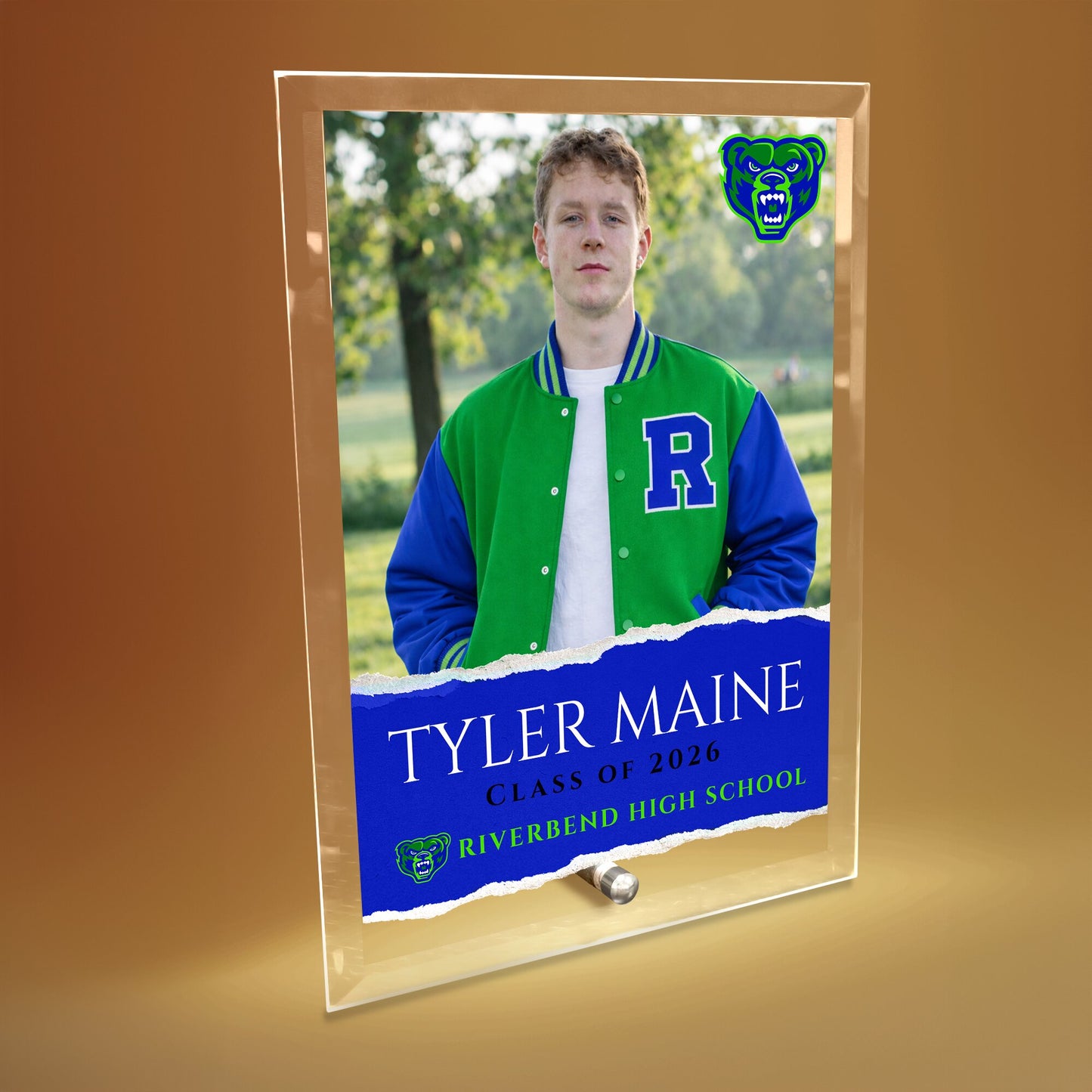 Riverbend High School Glass Plaque Design 3