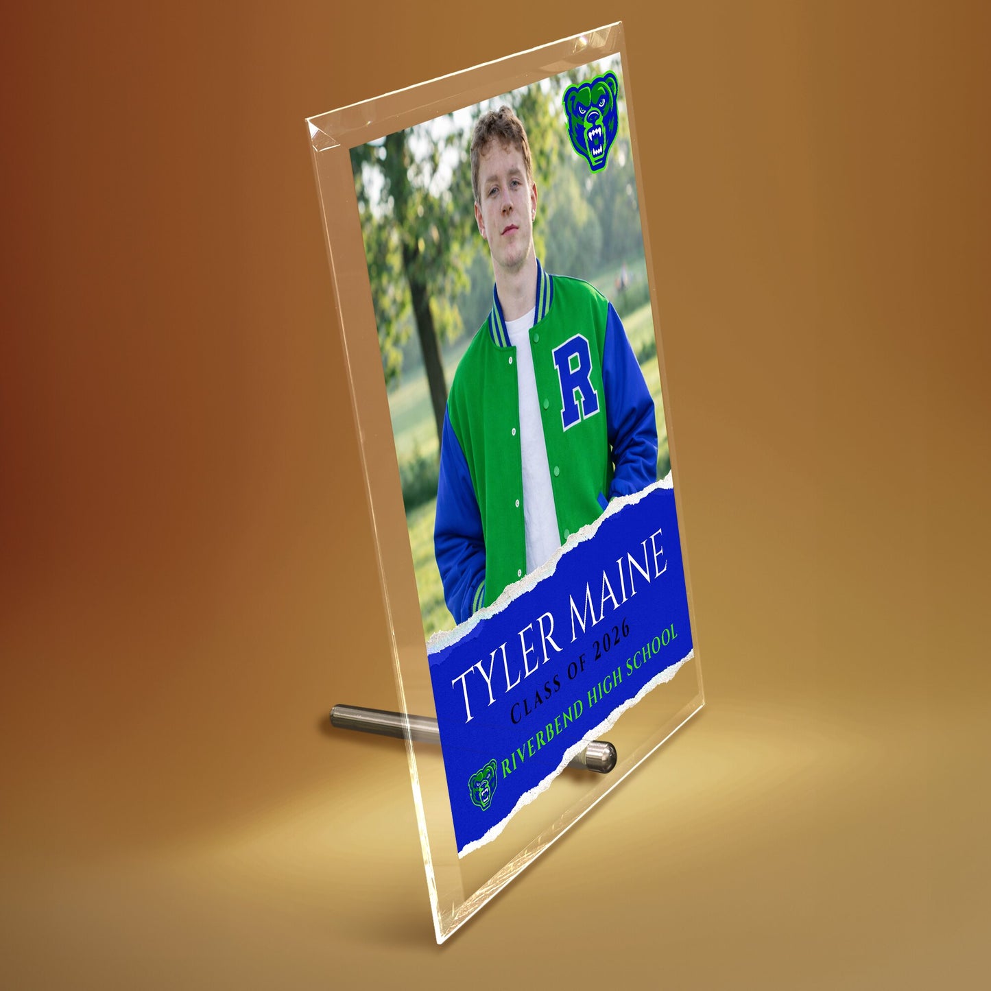 Riverbend High School Glass Plaque Design 3