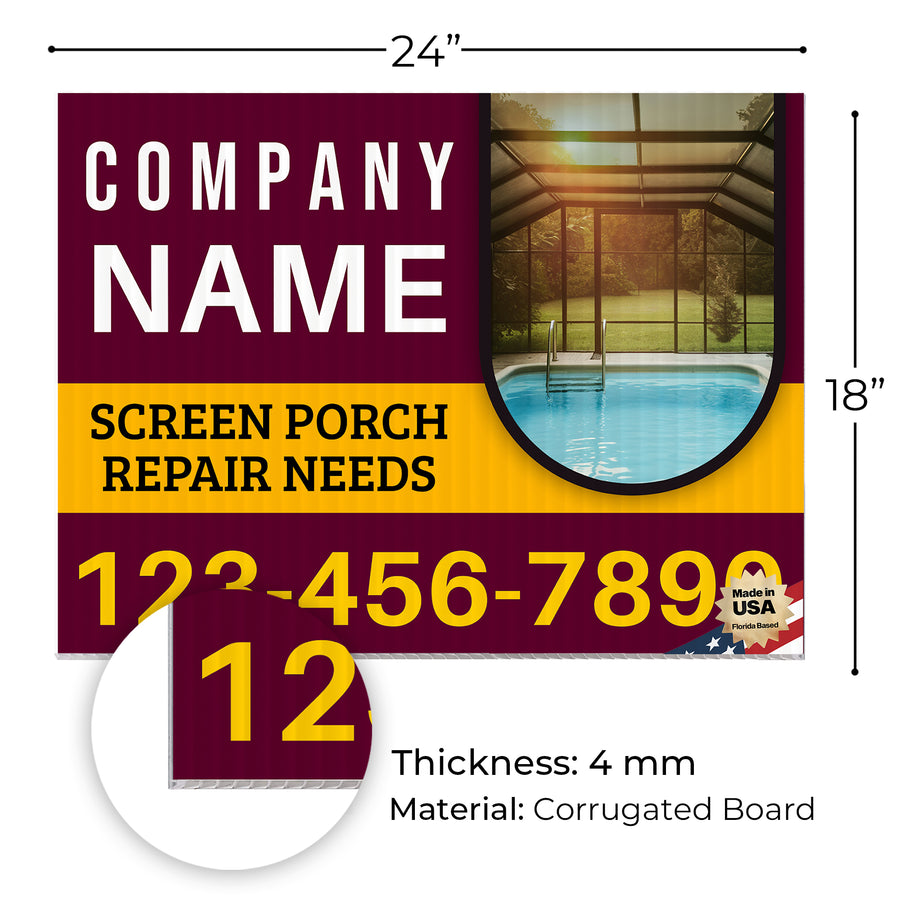 Screen Porch Repair Yard Sign D8 -  BFS-SP-24x18-DS-D8-BFS-SP-24x18-SS-D8