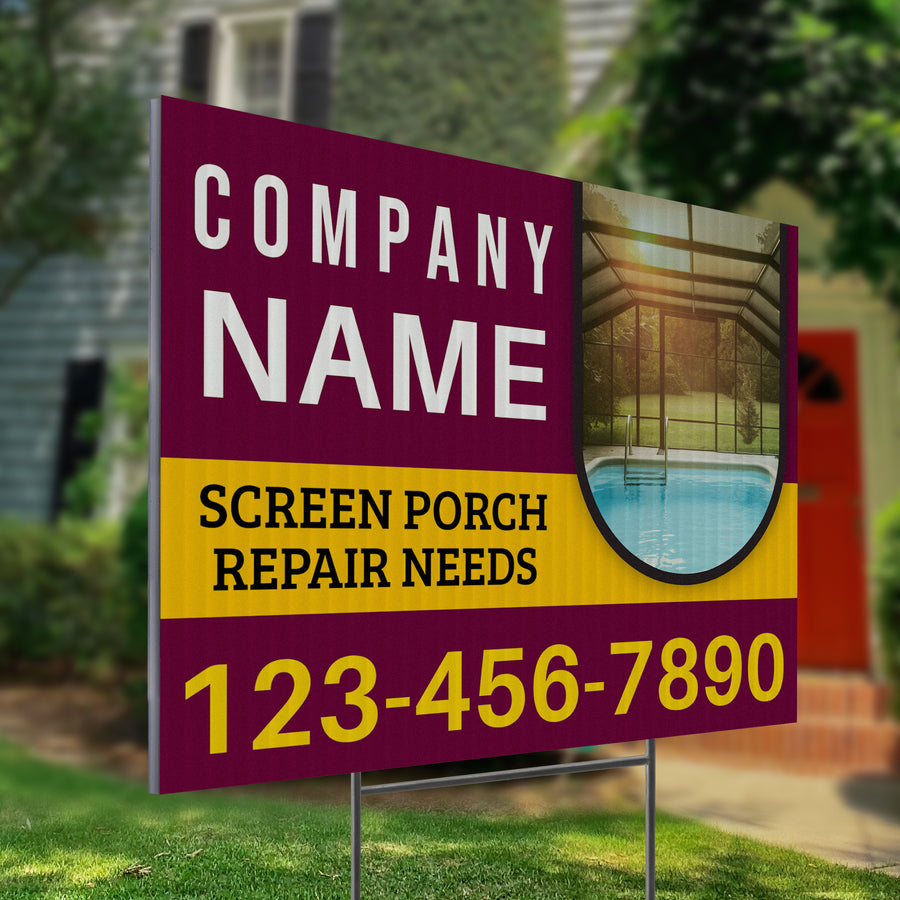 Screen Porch Repair Yard Sign D8 -  BFS-SP-24x18-DS-D8-BFS-SP-24x18-SS-D8