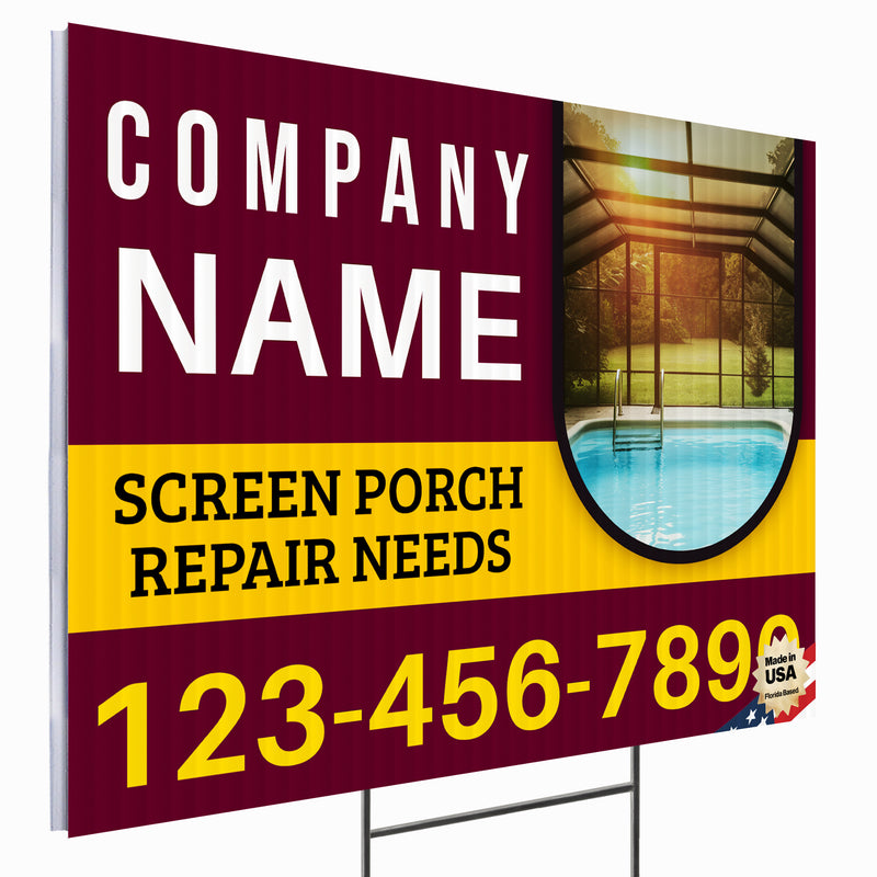 Screen Porch Repair Yard Sign D8 -  BFS-SP-24x18-DS-D8-BFS-SP-24x18-SS-D8