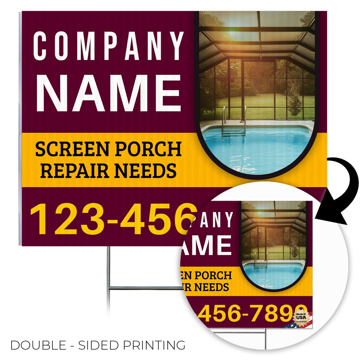 Screen Porch Repair Yard Sign D8 -  BFS-SP-24x18-DS-D8-BFS-SP-24x18-SS-D8