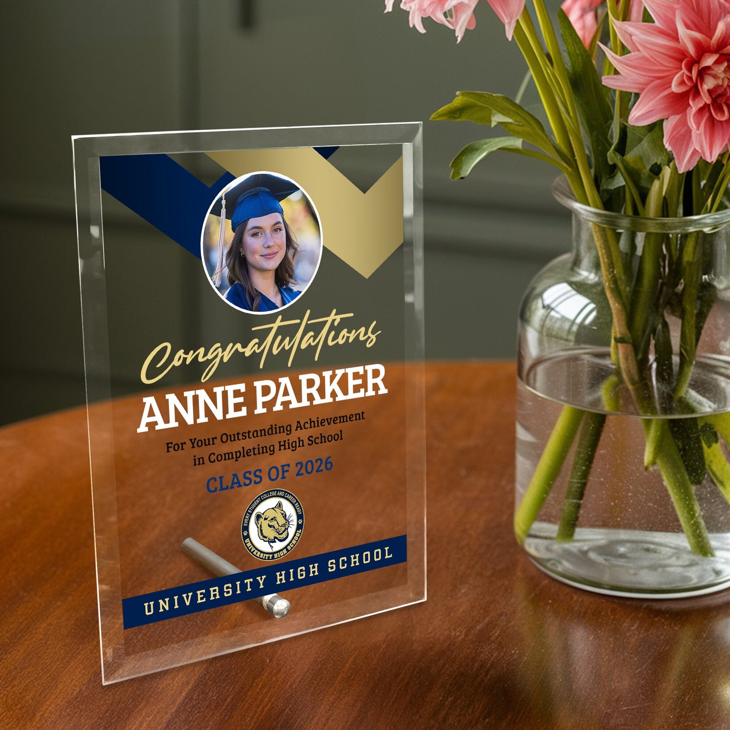 University High School Glass Plaque Design 1
