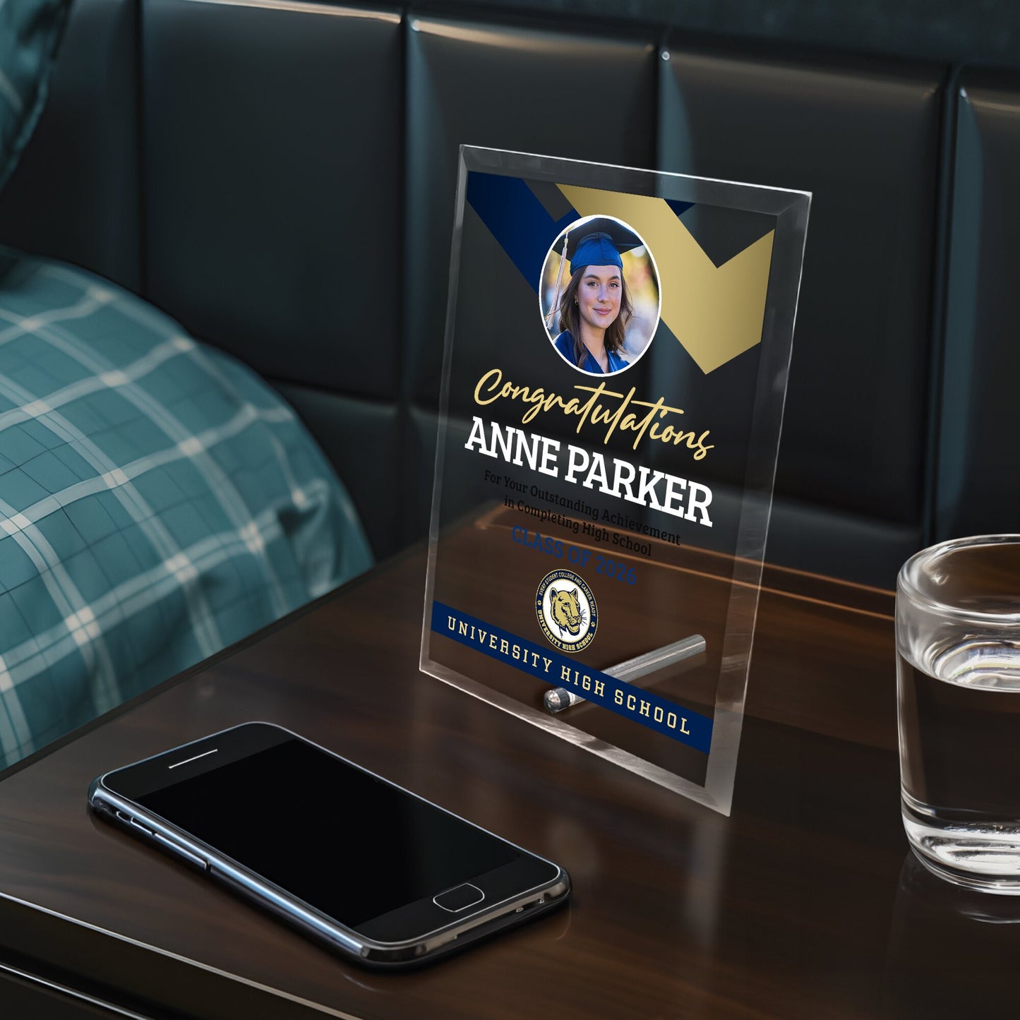 University High School Glass Plaque Design 1