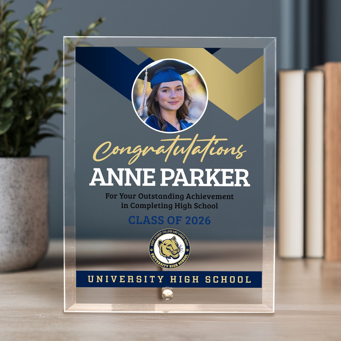 University High School Glass Plaque Design 1