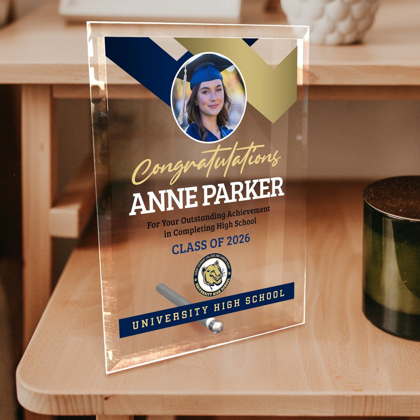 University High School Glass Plaque Design 1