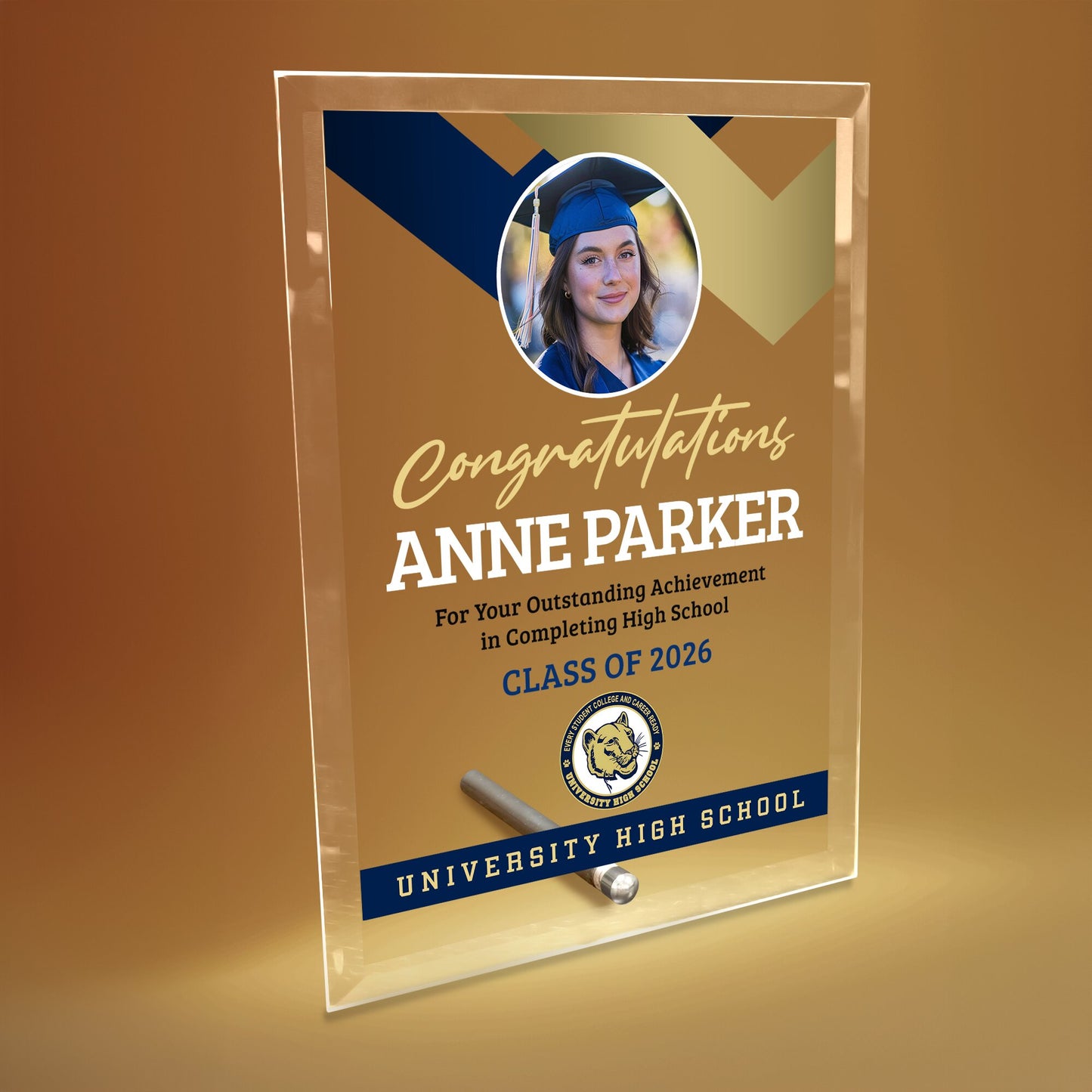 University High School Glass Plaque Design 1