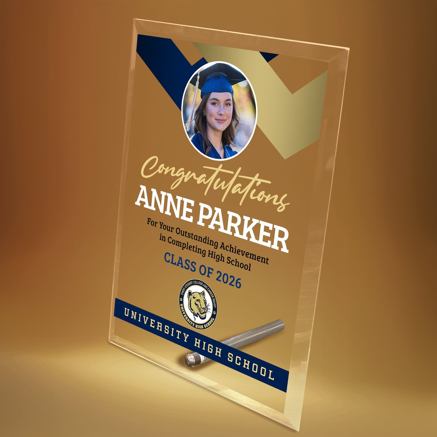 University High School Glass Plaque Design 1