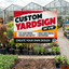 A 24x18 inch custom yard signs on a metal H-stake displayed inside a commercial greenhouse nursery surrounded by potted plants.